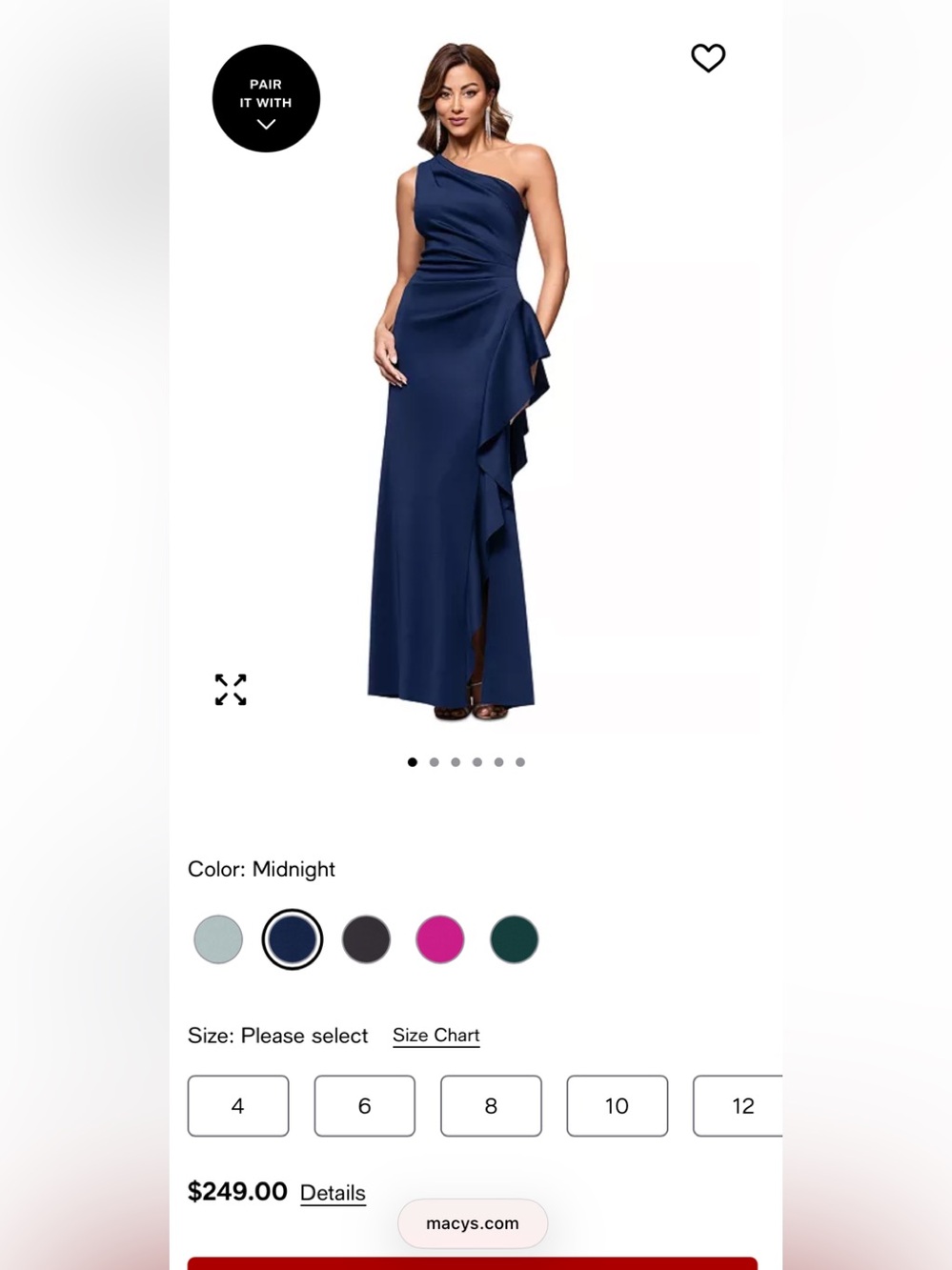 Xscape Navy One-Shoulder Ruffled Evening Gown - Picture 6 of 6
